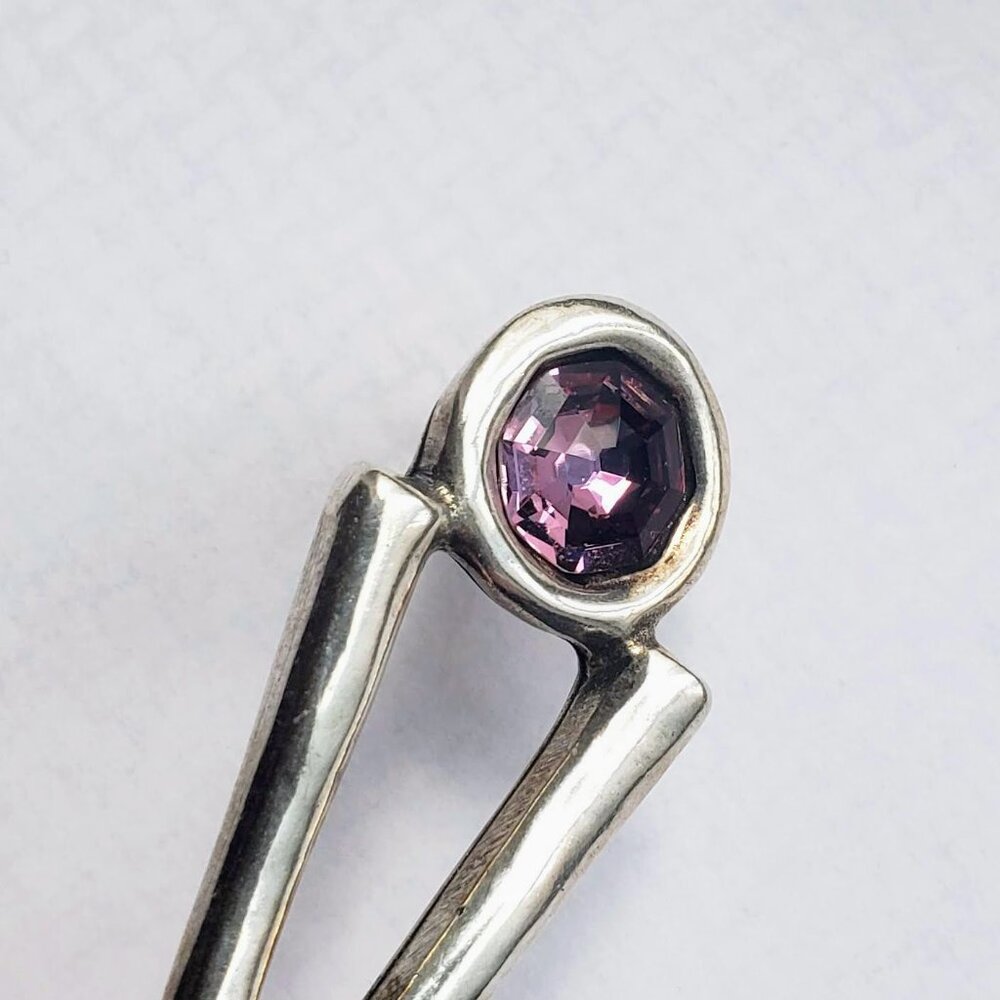 Uno De 50 Silver Plated Triangle Earrings with Purple Crystal